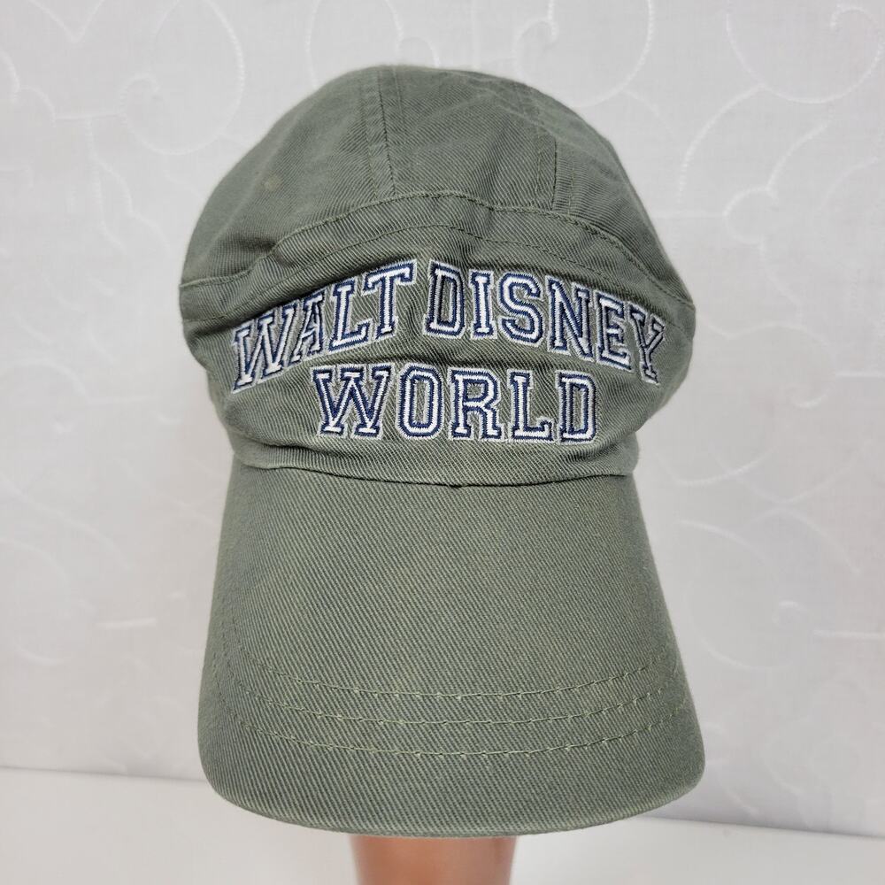 VTG Walt Disney World Panel Hat Olive Green Embroidered Cotton Billed Cap